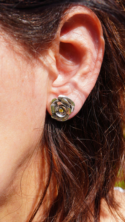 Boucles d'oreilles roses et saphirs jaunes (argent 925)
