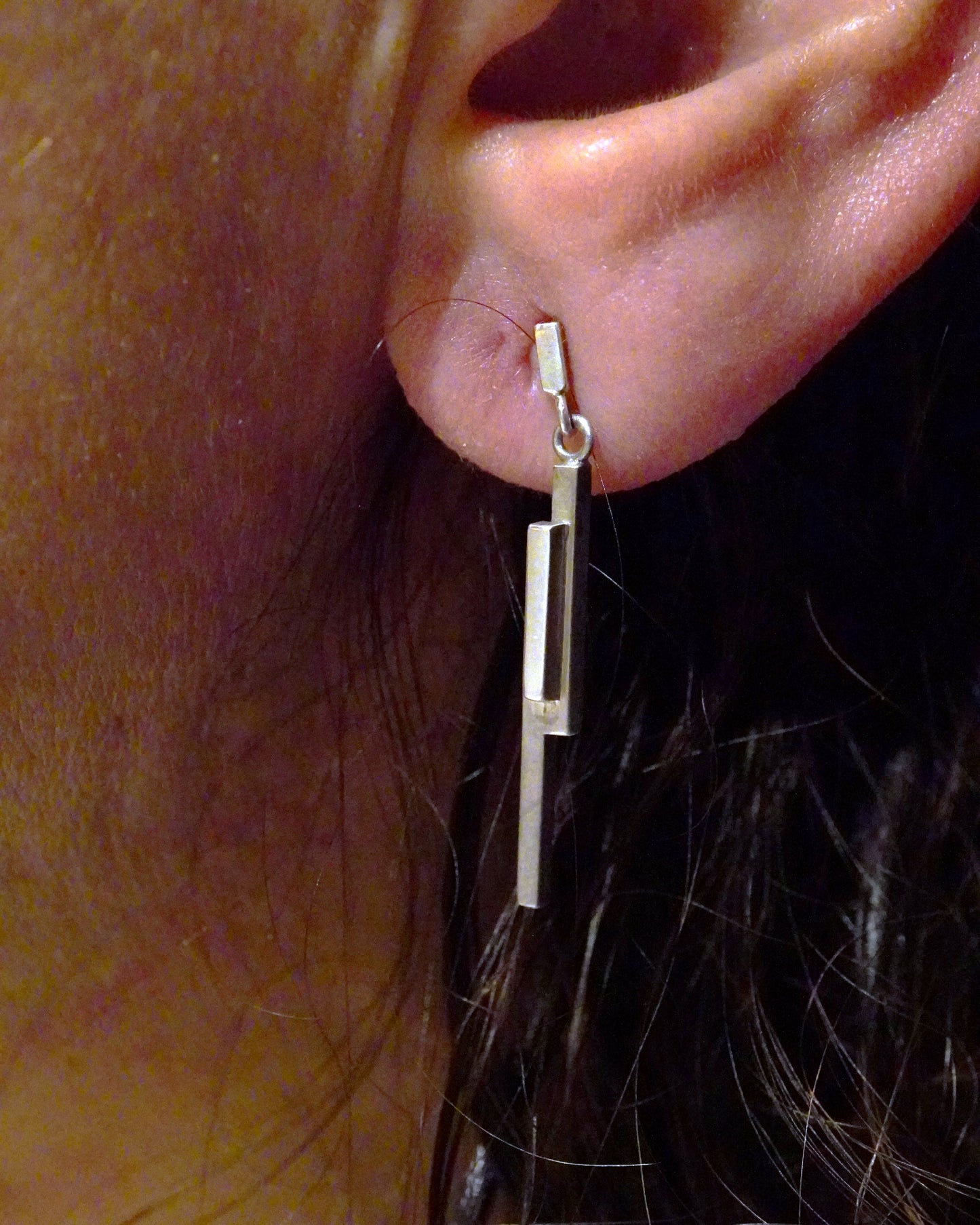 Boucles d'oreilles pendantes, basalte (argent 940 hypoallergénique)