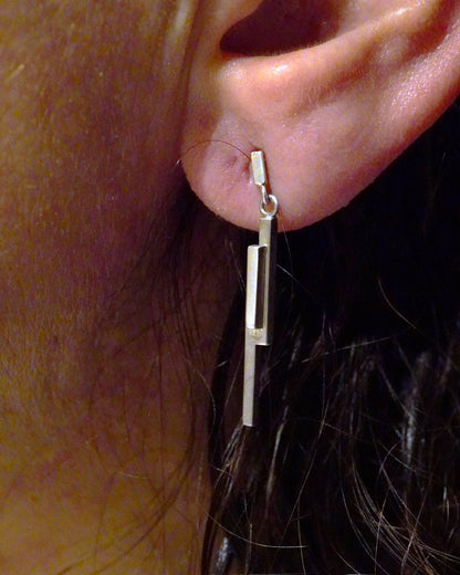Boucles d'oreilles pendantes, basalte (argent 940 hypoallergénique)