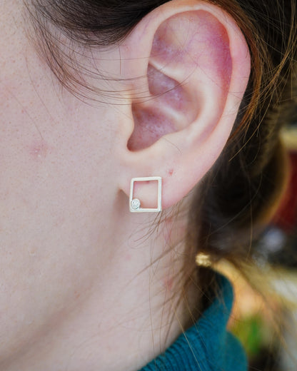 Boucles d'oreilles puces "intervalle d'espace temps", (argent 940 hypoallergénique et diamant de culture)